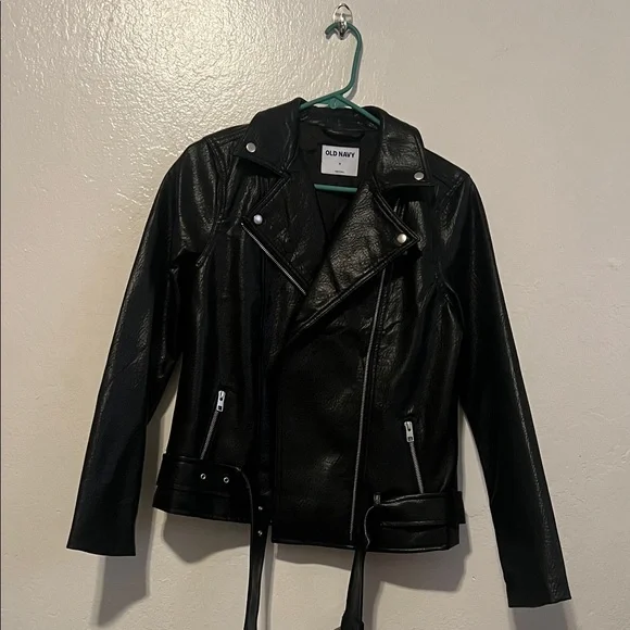 Old Navy Women's Black Leather Jacket - Picture 1 of 11